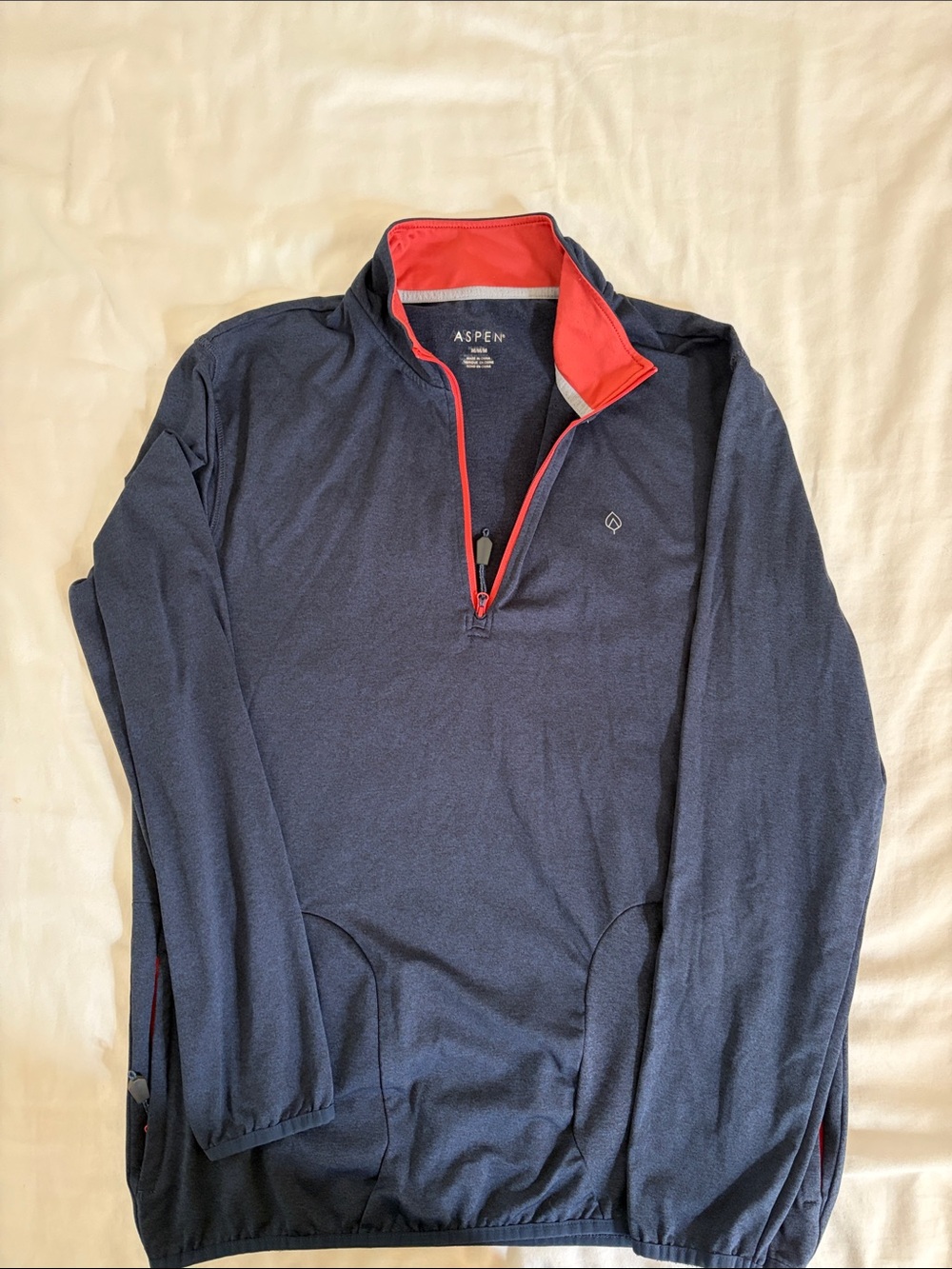 ASPEN Navy Zip-Up Sweater with Red Trim